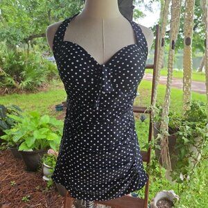 Merona Black White Polka Dot Pin-up Style One Piece Swimsuit Size Medium